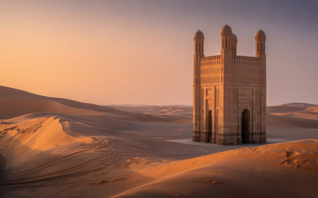 Beautiful view of a mosque in the Sahara desert, Morocco.の素材