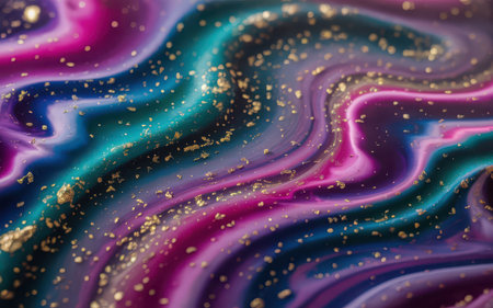 abstract background of colored liquid with sparkles, close-upの素材