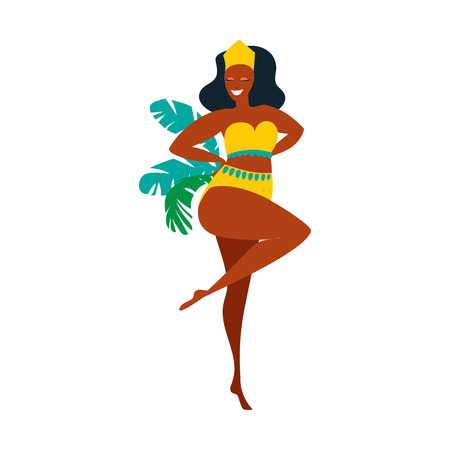 Vector flat character. Brazilian samba dancers of the carnival in Rio de Janeiro. Girl in a festive suit. Vector Illustration.のイラスト素材