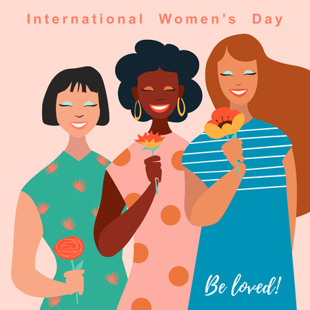 8 March, International Women's Day. Vector template with lettering design. Vector illustration.のイラスト素材
