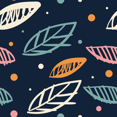 Hand drawn pattern with leaves. Floral decorative pattern in scandinavian style. Vector summer texture.のイラスト素材