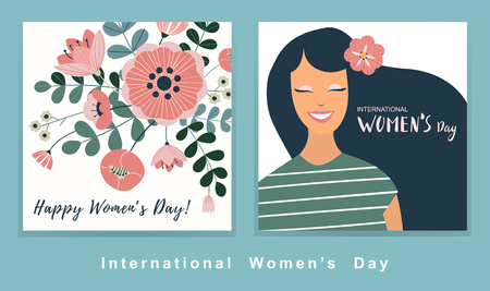 8 march, International Women's Day. Vector template with lettering design. Set of vector illustration.のイラスト素材