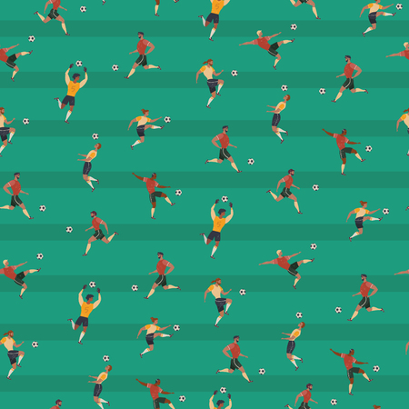 Vector seamless pattern with men playing sports in athletic poses. Soccer players. Flat illustration.のイラスト素材