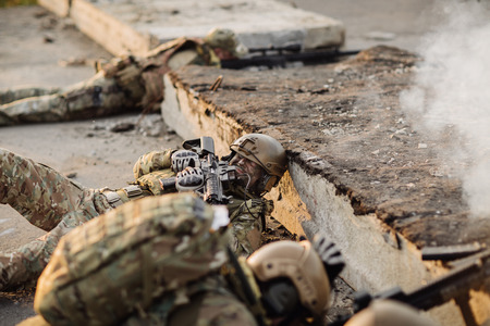 group of rangers was ambushed and returned fire leadsの写真素材
