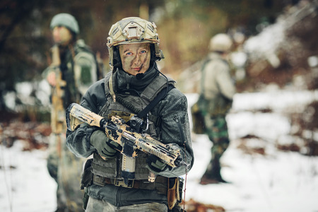 young woman soldier member of ranger squadの写真素材