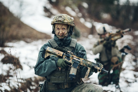 young woman soldier member of ranger squadの写真素材