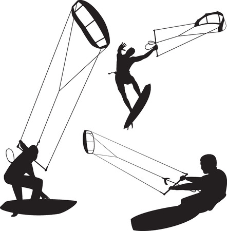 Collection of vector kitesurfers in various posesの写真素材