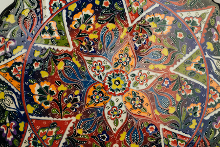 Close up of vintage  dish with traditional oriental ornamentの写真素材