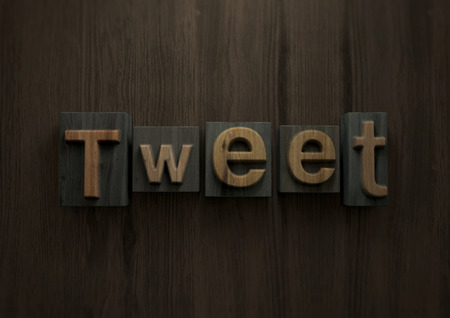 Tweet - Wood letterpress block. 3d illustrationの写真素材