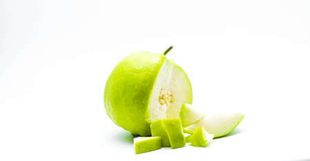 Whole fresh guava fruit on white backgroundの写真素材