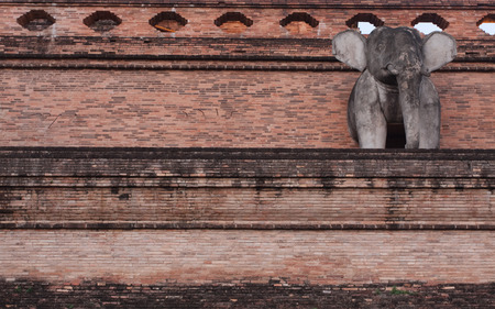 Ancient Pagoda of Chedi luang temple in chiangmai,Thailandの写真素材