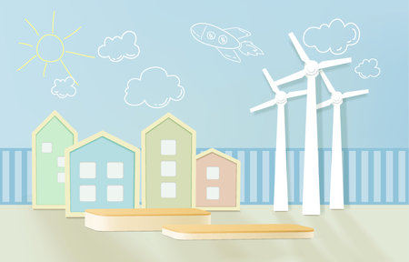 Abstract 3D cylinder pedestal podium with pastel minimal wall scene and shadow. 
Modern vector rendering geometric platform for cosmetic presentation.のイラスト素材