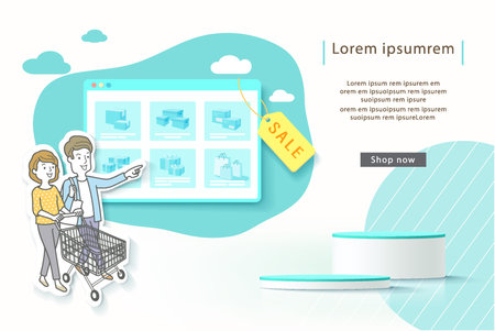 Life with a smart phone, smart phone application, shopping online on mobile. Vector illustration about shopping onlineのイラスト素材