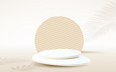 3D cylinder pedestal podium with circle scene background. Abstract minimal scene for mockup products, stage for showcase, promotion display. Vector geometric forms.のイラスト素材