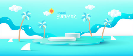 Vector summer time Holiday background. modern minimalist background, Design template for product showcaseのイラスト素材