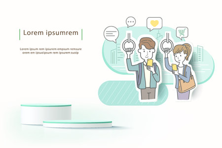 Life with a smart phone, smart phone application, shopping online on mobile. Vector illustration about shopping onlineのイラスト素材