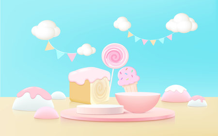 Minimal background mock up with podium for product display. 3d rendering.のイラスト素材