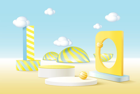 Abstract yellow color geometric shape background, modern minimalist mock up for podium display or showcaseのイラスト素材