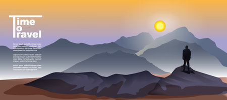 Mountain landscape. Sunbeam covers the mountain. In the morning or evening.のイラスト素材