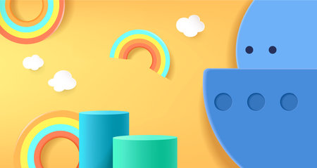 3D rendering podium kid style with colorful background with space for kids or baby productのイラスト素材