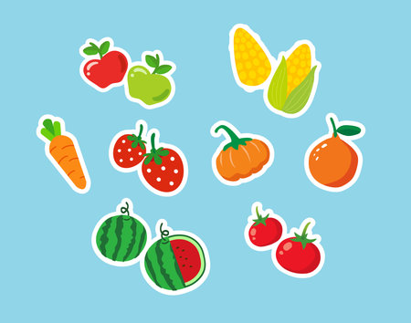 Vector cute fruit, set of flat cartoon illustration iconsのイラスト素材
