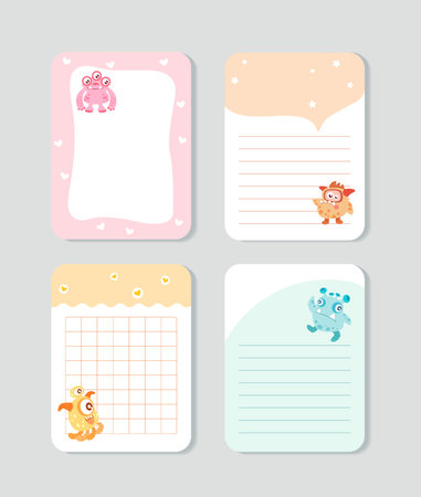 Cute Monsters Clip Art, Banner collection,note clip art perfect for invitations, blog, web design, graphic design, printed paper items, scrapbookingのイラスト素材