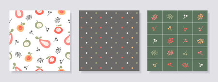 Cute seamless patterns, hand-drawn in nature style used for fabric, textile, print, background and...