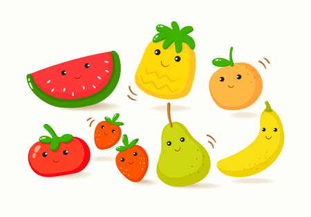 Vector kawaii fruits character collectionのイラスト素材