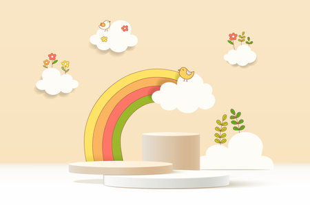 Vector background with cute design in paper cut style.のイラスト素材