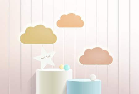 Vector background with cute design. Geometric pastel color background, design for kids product display podium, 3d render.のイラスト素材