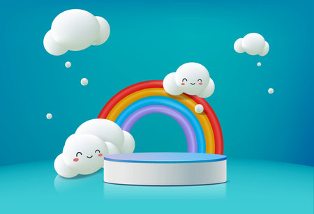 3d rendering, Abstract minimal stage for kids product display present background.のイラスト素材