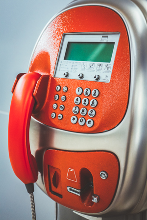 Bangkok Thailand ,Red public telephone on airport link. Translation:の写真素材