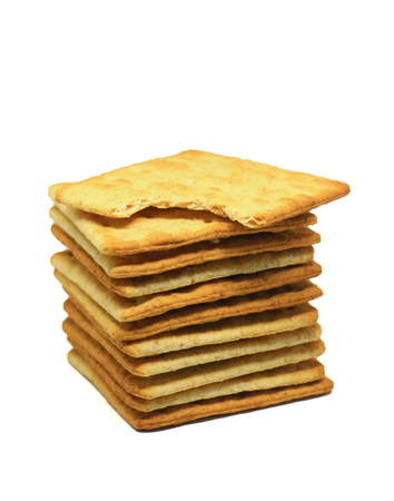 whole wheat flour crackers on a white backgroundの写真素材