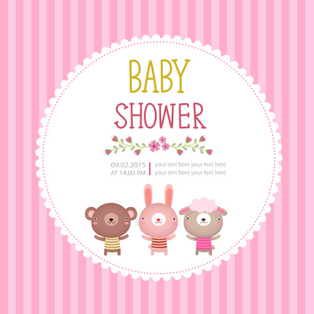 Illustration of baby shower invitation card template on pink backgroundのイラスト素材