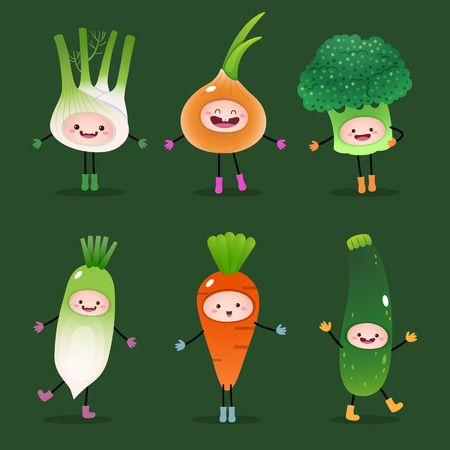 Illustration of collection of cartoon vegetablesのイラスト素材