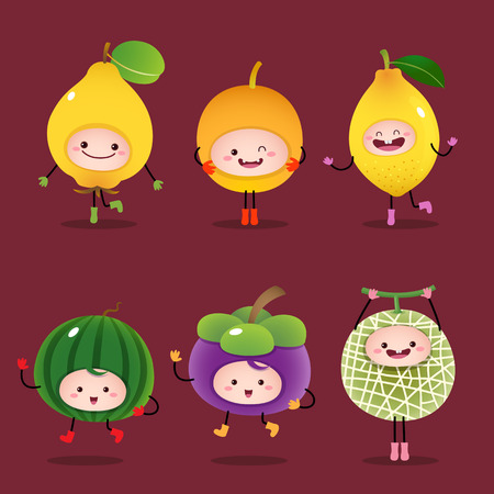 Illustration of collection of cartoon fruitsのイラスト素材