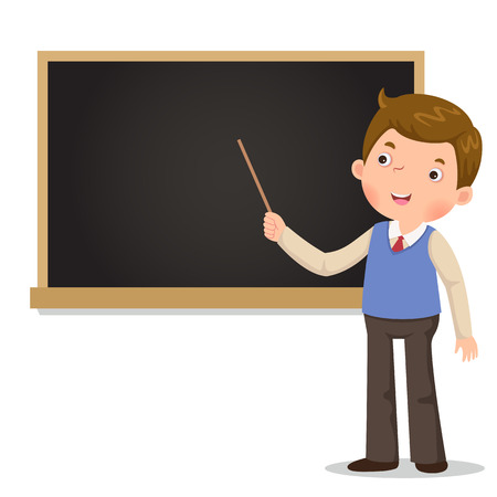 Male teacher standing in front of blackboard with a pointerのイラスト素材