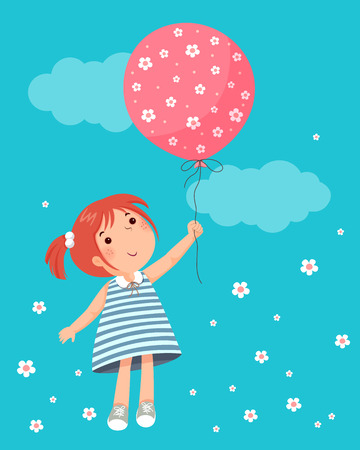 Vector illustration of little girl holding balloonのイラスト素材
