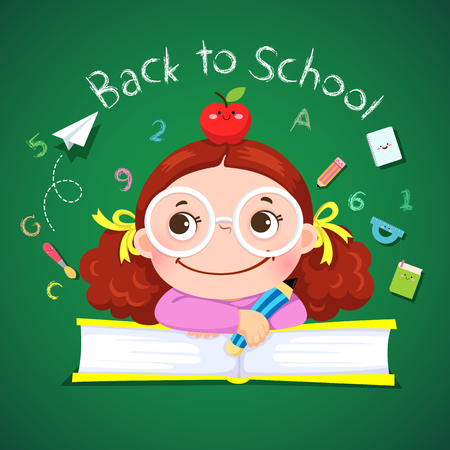 Little girl holding pencil for back to schoolのイラスト素材