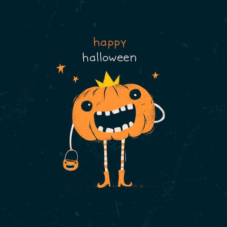 Happy Halloween card with pumpkin cartoon.のイラスト素材