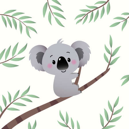 Vector illustration cartoon koala climbing in the Eucalyptus tree branch.のイラスト素材