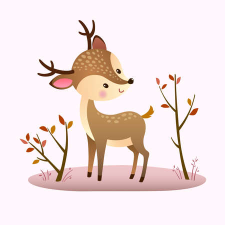 Vector illustration of a cartoon deer on pink background.のイラスト素材
