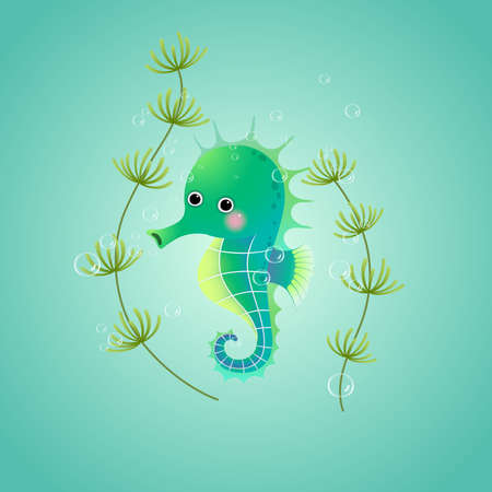 Vector illustration cute cartoon seahorse underwater in the sea.のイラスト素材