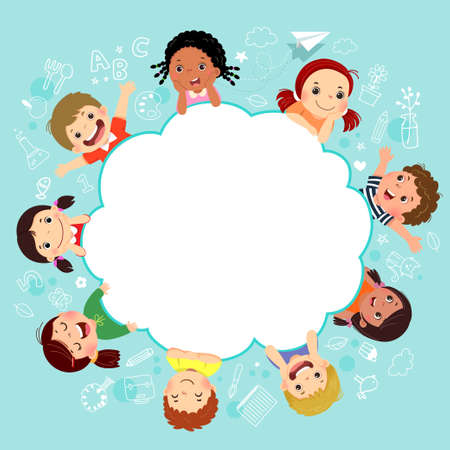 Template for advertising brochure with cartoon of happy kids with education concept.のイラスト素材