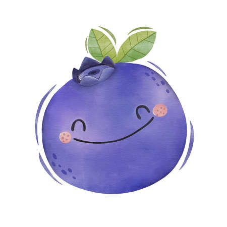 Watercolor cute blueberry cartoon character.のイラスト素材