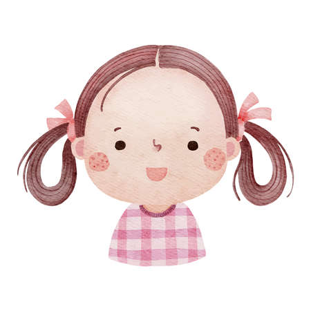 Watercolor cartoon little girl 7のイラスト素材