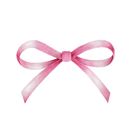 Watercolor illustration of pink ribbon bow 1.のイラスト素材