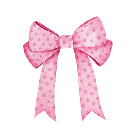 Watercolor illustration of polka dot pink ribbon bow.のイラスト素材