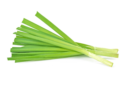 Garlic chives isolated on white backgroundの写真素材