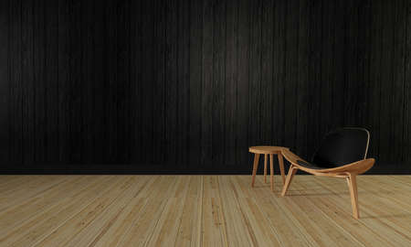 Loft and simple living room with wooden wall background and copysapce for your text-3d renderingの写真素材
